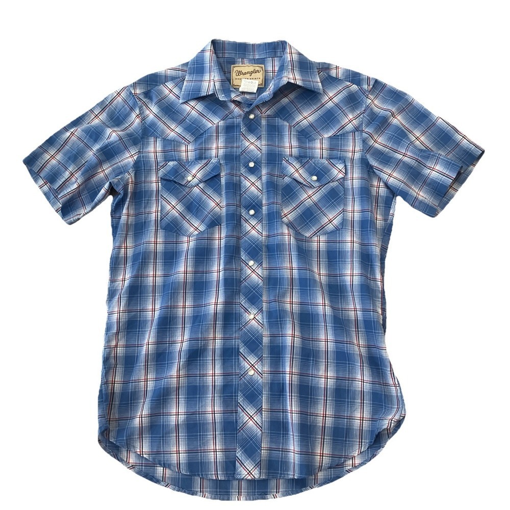Wrangler Western Shirts Blue Pearl Snap Short Sleeve M